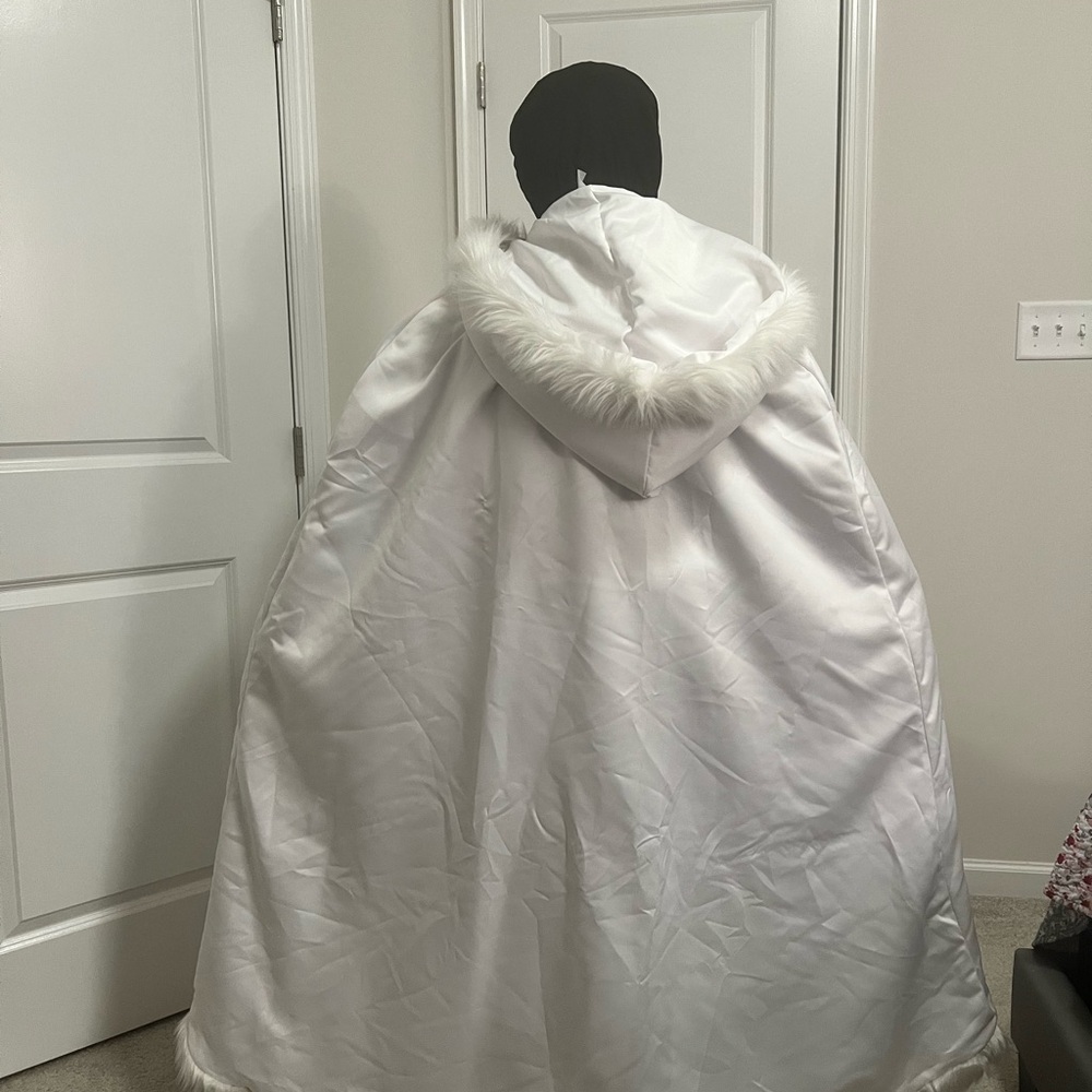 White Hooded Cape with Faux Fur Trim